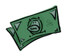 Green cartoon-style money with a face design on a white background